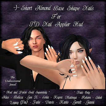 Second Life Marketplace - ~J~ Short Almond Base Shape Nails
